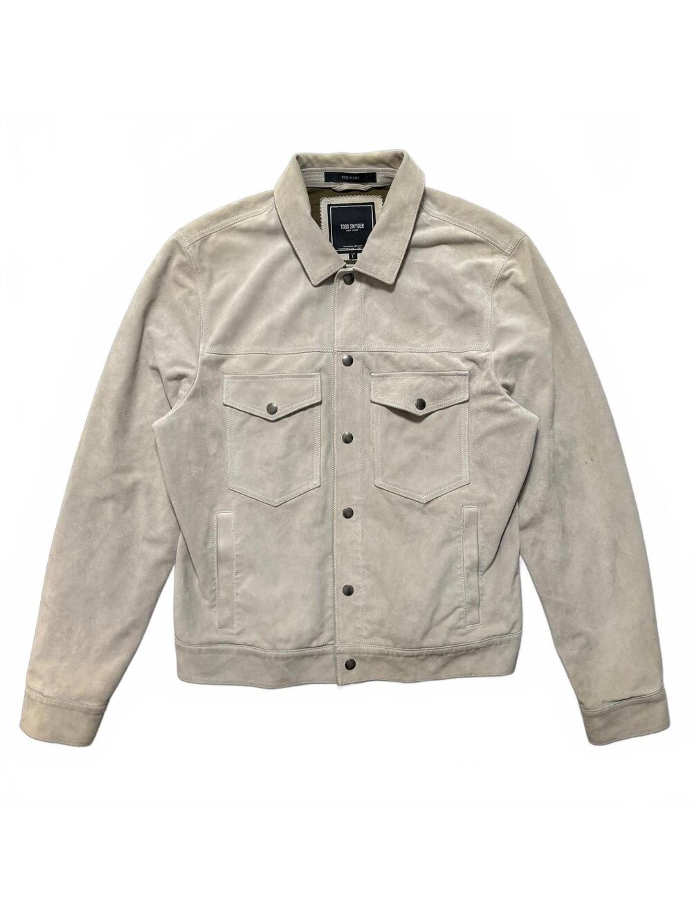 Todd Snyder Suede Leather Dylan Trucker Jacket Men's L Beige Made In Italy